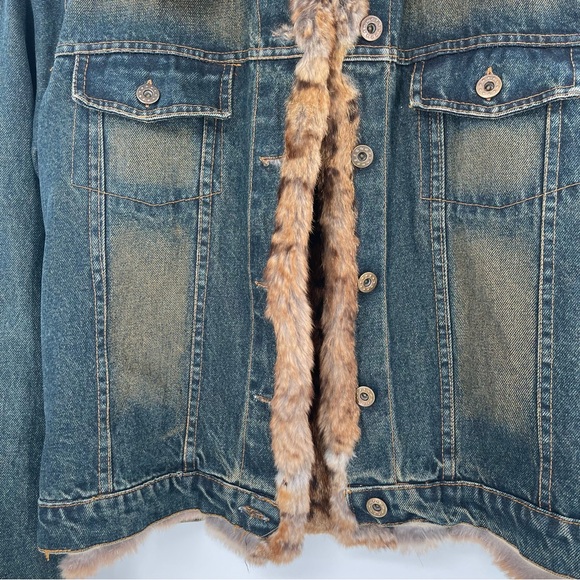 La Fiorentina Vintage Denim Jacket with Full Real Fur Inside - Natural - Picture 3 of 16